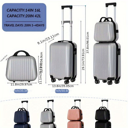 Travel Collection, Suitcases for Mothers And Daughters, Lightweight ABS Hard Shell, 20-Inch Rolling Luggage + 14-Inch Case, 360-Degree Spinner Wheels, Combination Lock, Ideal for Different Types of Travel, Available in Green, Pink, Silvery, Black
