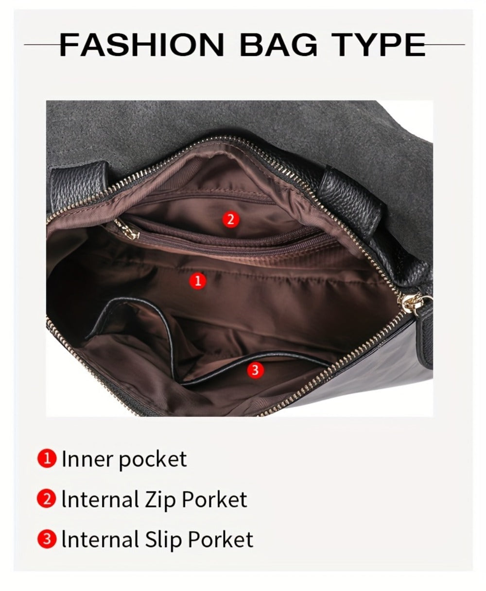 [Genuine Leather Bag] Head Layer Cowhide Women's Bag, Genuine Leather Women's Bag, Hand-Held Pillow Bag, Boston Women's Bag, Fashionable Single Shoulder Crossbody Women's Bag