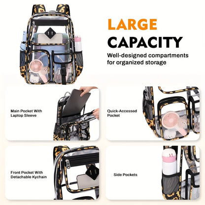 Transparent Double-shoulder Bag,, Casual, Large-capacity, Transparent Backpack, Extra-thick PVC, Solid Color, School Bag, Stadium, School, Simple, Computer Bag.