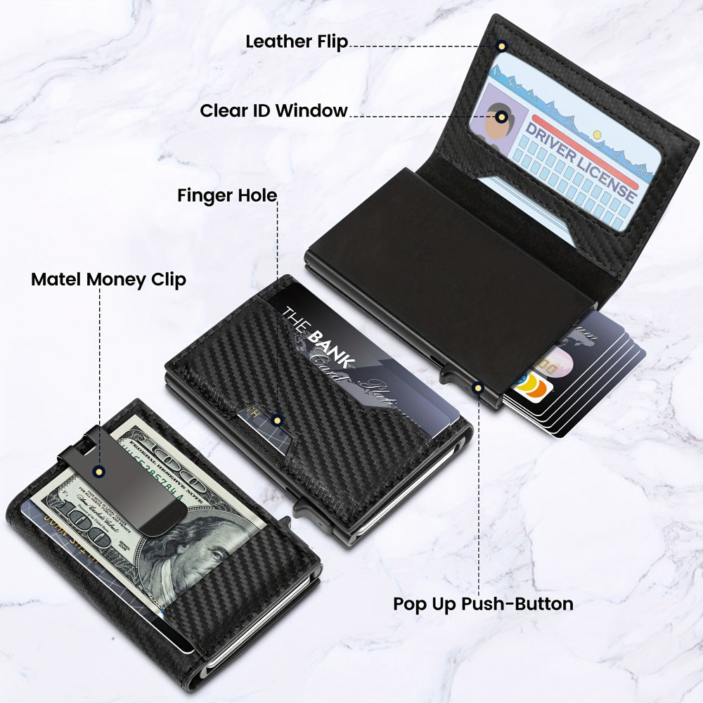 Wallet for Men, Mens Wallet Minimalist Slim Wallet, RFID Blocking Smart Pop Up Wallet with Money Clip & ID Window, Metal Compact Wallet, Aluminum Credit Card Holder