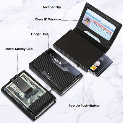 Wallet for Men, Mens Wallet Minimalist Slim Wallet, RFID Blocking Smart Pop Up Wallet with Money Clip & ID Window, Metal Compact Wallet, Aluminum Credit Card Holder