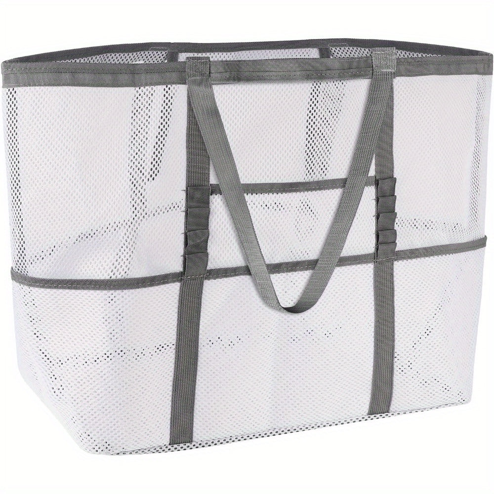 One Extra-Large Mesh Beach Tote Bag That Is Foldable And Easy to Carry, Perfect for Pool Outings, Boat Trips,, And Vacation Necessities. This Lightweight Swim Bag Features a Zipper And Additional Pockets for Organizing Your Essentials