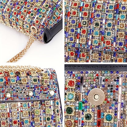 Rhinestone Clutch Bag Women'S Evening Bag, Sparkling Handheld Party Wallet, Texture, Full Diamond Heavy Decoration, Large Capacity, Golden Chain Shoulder Strap, Suitable For Dinner, Party, Formal Events, Halloween Gifts, Christmas Gifts