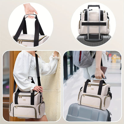 Large Makeup Cosmetic Bag with 2 Removable Case, Double Layer Travel Makeup Organizer Case, Travel Toiletry Bag for Women