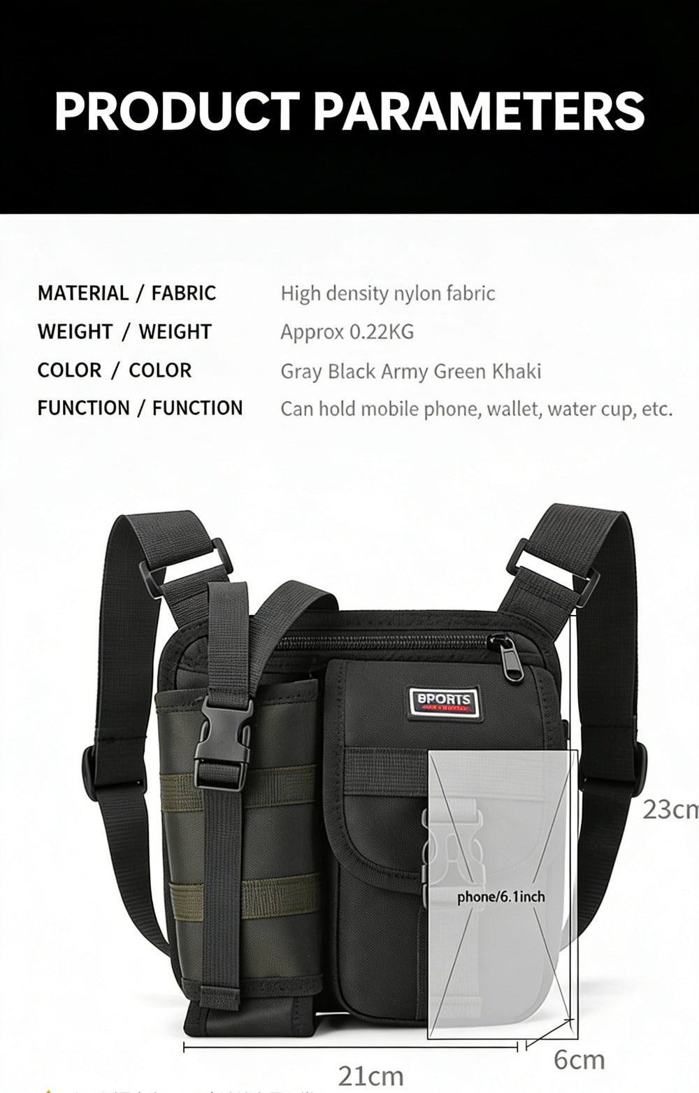 Men's New Shoulder Messenger Bag Outdoor Sports Leisure Walking Travel High Quality and Wear-resistant Practical Mobile Phone Kettle Bag