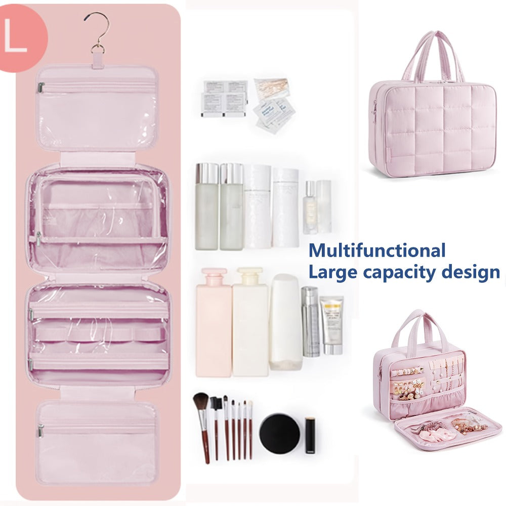 YinPin Travel Toiletry Bag, Hanging Travel Toiletry Bag with Jewelry Organizer Compartment Large Makeup Bag, PVC High Quality Cosmetic Travel Bag Trips Camping Bathroom