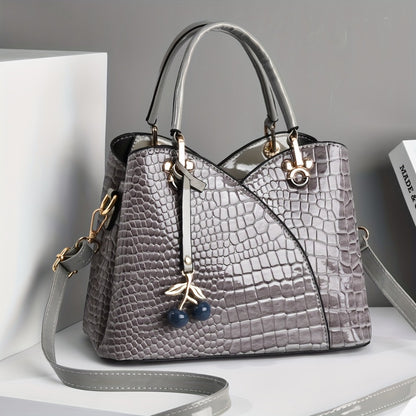[Compact Crocodile Handbag] A Compact Women's Handbag That Can Be Used As a Shoulder Or Crossbody Bag for Outings, Featuring a Classic Shiny Crocodile-Embossed Design