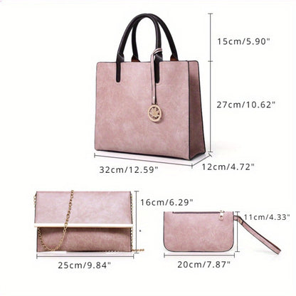 Set of 3 Vintage-Inspired Women'S Bags - Includes a Tote with Chain, a Crossbody Bag, And a Coin Purse