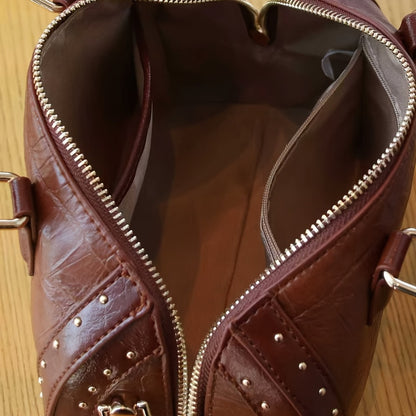 2026 New Stylish High-End Women'S Tote Bag, Large Capacity Boston Pillow Bag, Vintage Studded Box Bag, Trendy Street Style Versatile Handbag, Box Bag