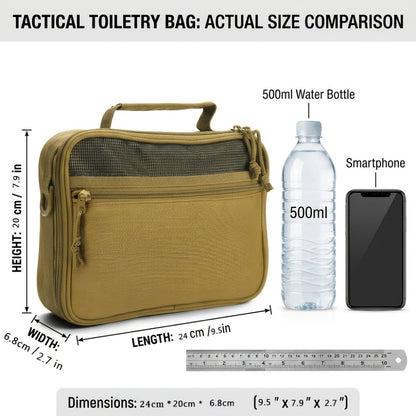 Tactical Toiletry Bag for Men - Hanging Travel Dopp Kit, Shaving Hygiene Organizer, Durable Bathroom Essentials for Short Trips & Camping Khaki(No Molle)