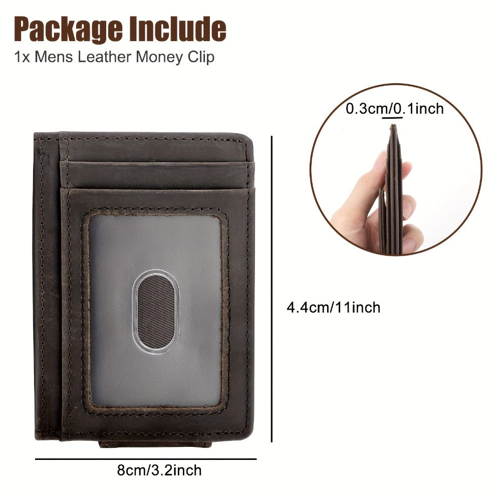 Leather Wallet for Men Featuring a Magnetic Money Clip, RFID Protection for Cards, a Slim Design for Front Pockets, Perfect As a Father'S Day Gift