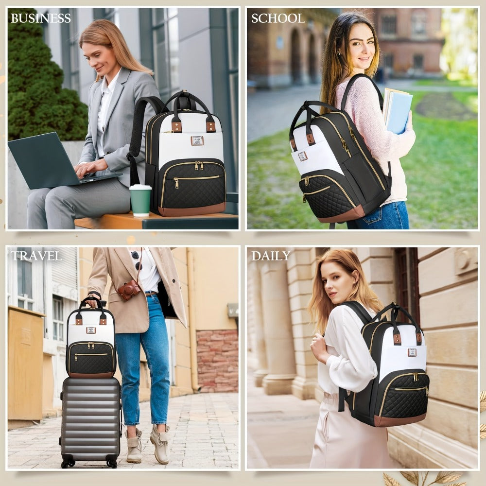 NUBILY Women'S Laptop Backpack, 15.6 Inch School Bag For, Travel Backpack, Set of 2 Anti-Theft Backpacks, Includes Accessory Purse, Lightweight Black Book Bag