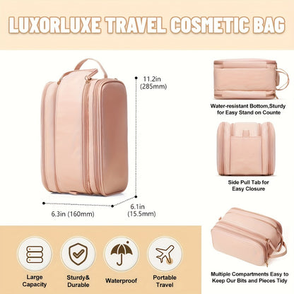 [Large Cosmetic Bag] Card Holder + Makeup Bag Women's Large Capacity High Quality Cosmetic Bag - Tri-Fold Travel Makeup Multiple Zippered Pockets & Wrist Strap for Brushes, Toiletries, Storage, Toiletry Bag | Large Cosmetic Bag