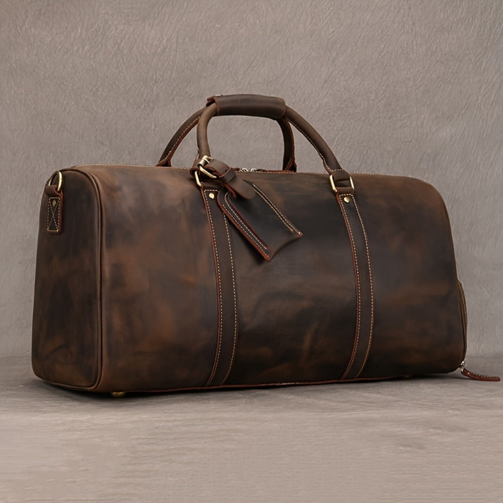 Crazy Horse Leather Real Leather Travel Bag Christmas Vacation Luggage Handbag Tote Bag Cowhide Real Leather with Shoe Compartment Travel Bag