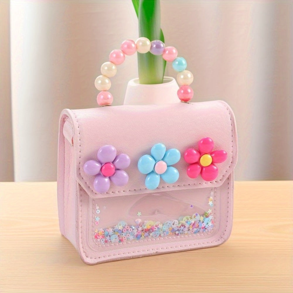 ' Handbag Featuring Floral Decorations And a Snap Closure - a Lightweight Pink Purse with Bead Details And a Pocket, Suitable for College, Parties, And Everyday Use