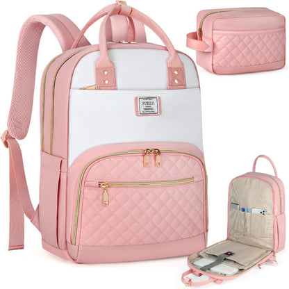 NUBILY Women'S Laptop Backpack, 15.6 Inch School Bag For, Travel Backpack, Set of 2 Anti-Theft Backpacks, Includes Accessory Purse, Lightweight Black Book Bag