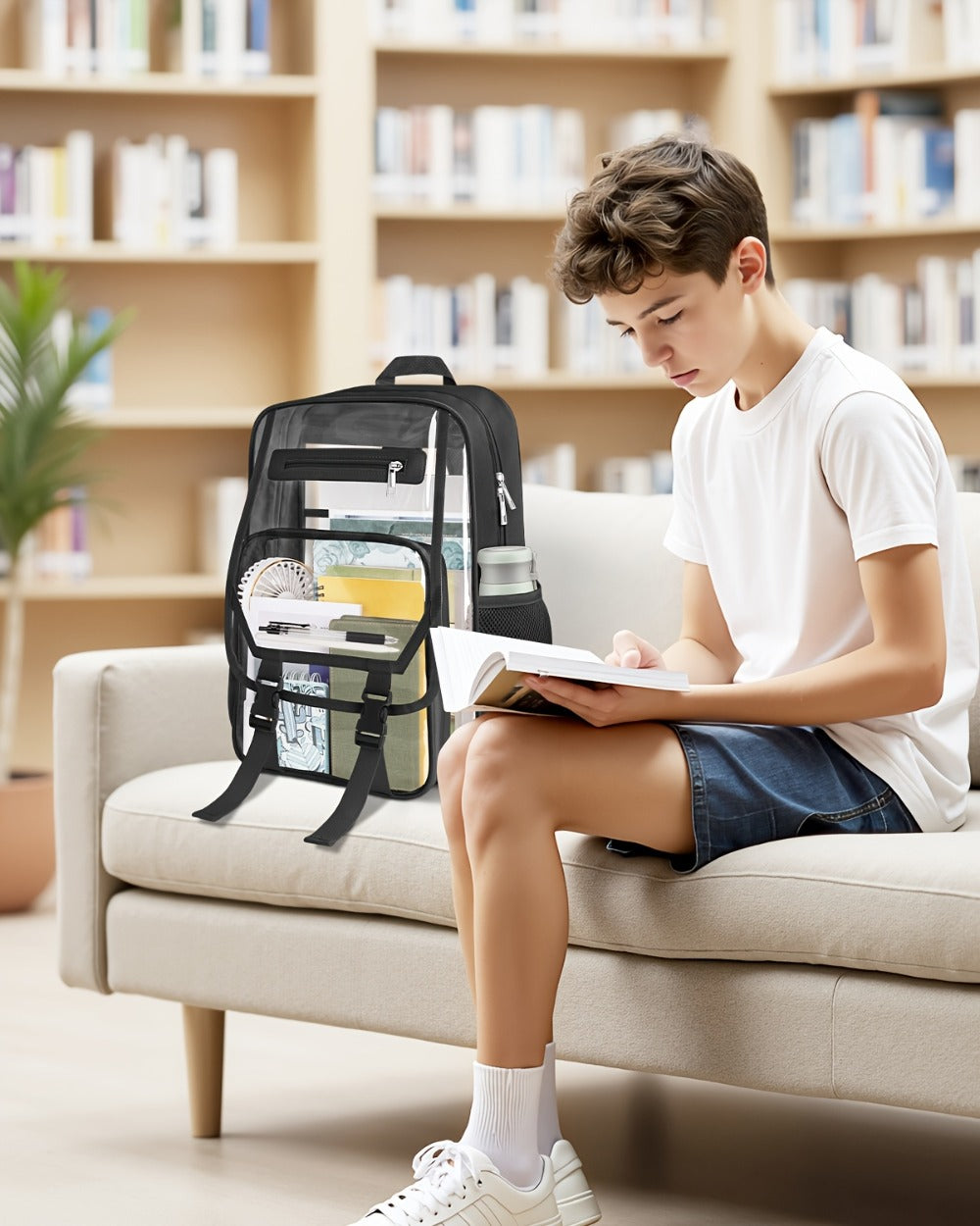 Heavy Duty Clear Backpack, Fabric And PVC Transparent Bookbag for School, See-Through Design with Reinforced Straps - Unisex Large Capacity Clear Bag for College, Travel And Security Checks
