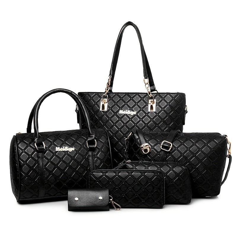 6pcs Retro Large Crossbody Bag with Adjustable Strap & Zipper Closure - Multi-Piece Bun Female Bag Set,/ Shoulder Purse Suitable for, Travel, Daily Use,Portable