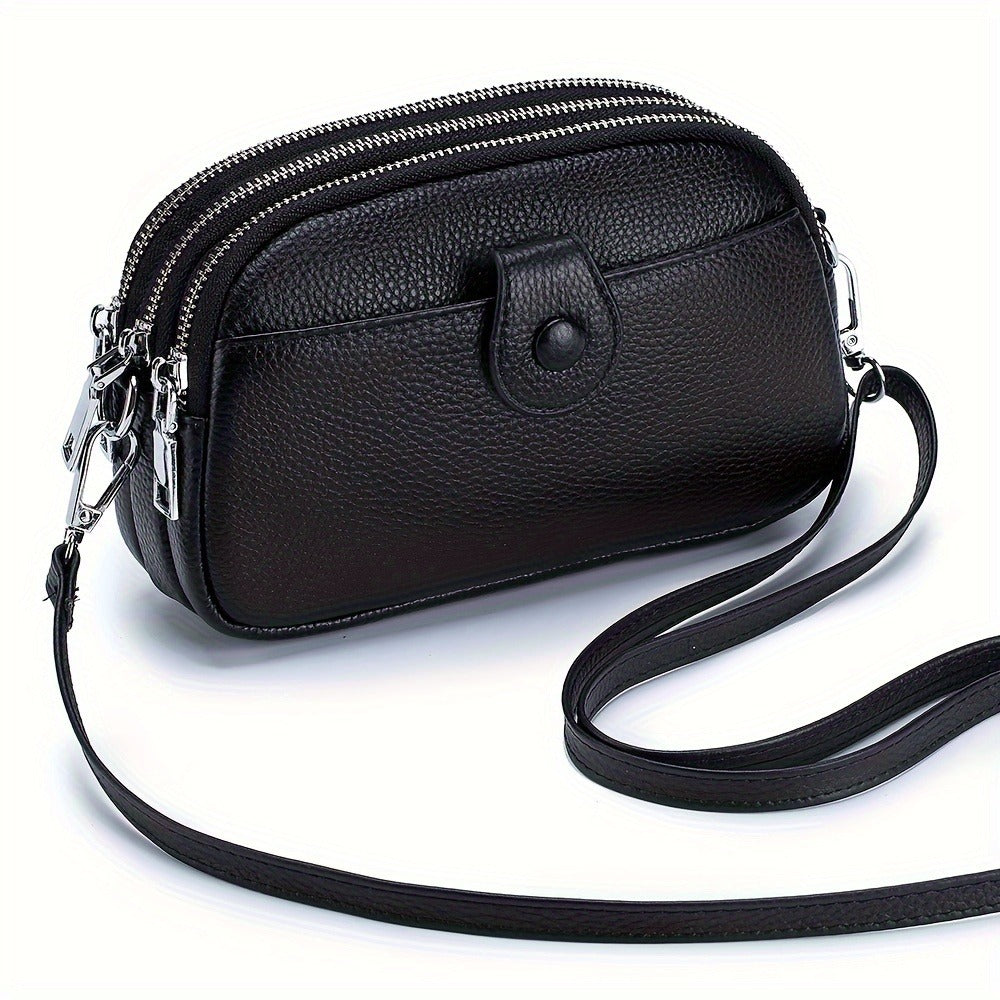 Crossbody Bags for Women Small Genuine Leather Shoulder Purse Cross Body Bag with Triple Top Zipper Adjustable Strap - Stylish & Functional - For Everyday Use & Travel - Perfect Gift for Women