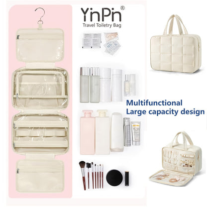 YinPin Travel Toiletry Bag, Hanging Travel Toiletry Bag with Jewelry Organizer Compartment Large Makeup Bag, PVC High Quality Cosmetic Travel Bag Trips Camping Bathroom