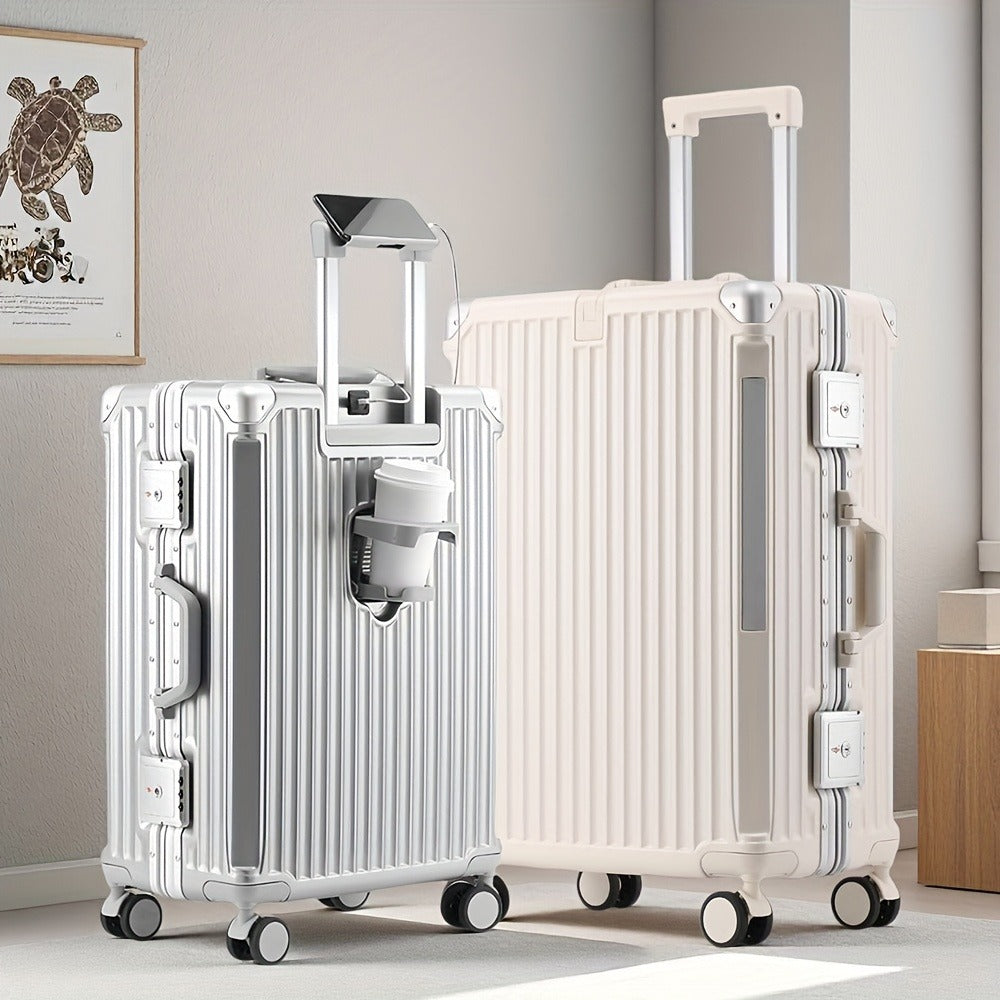 Spacious Premium Aluminum Frame Luggage: Large Capacity And External Cup Holder (Ideal for Travel And Business)