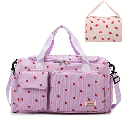 2pcs Checkered Travel Duffel Bag with Makeup Bag for Women Fordable Gym Bag Carry On Weekender Bag with Shoe Compartment