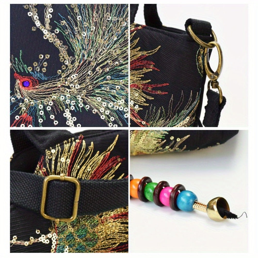 Embroidered Bag Peacock Embroidery Shoulder Portable Diagonal Package Satchel Handbags Purse