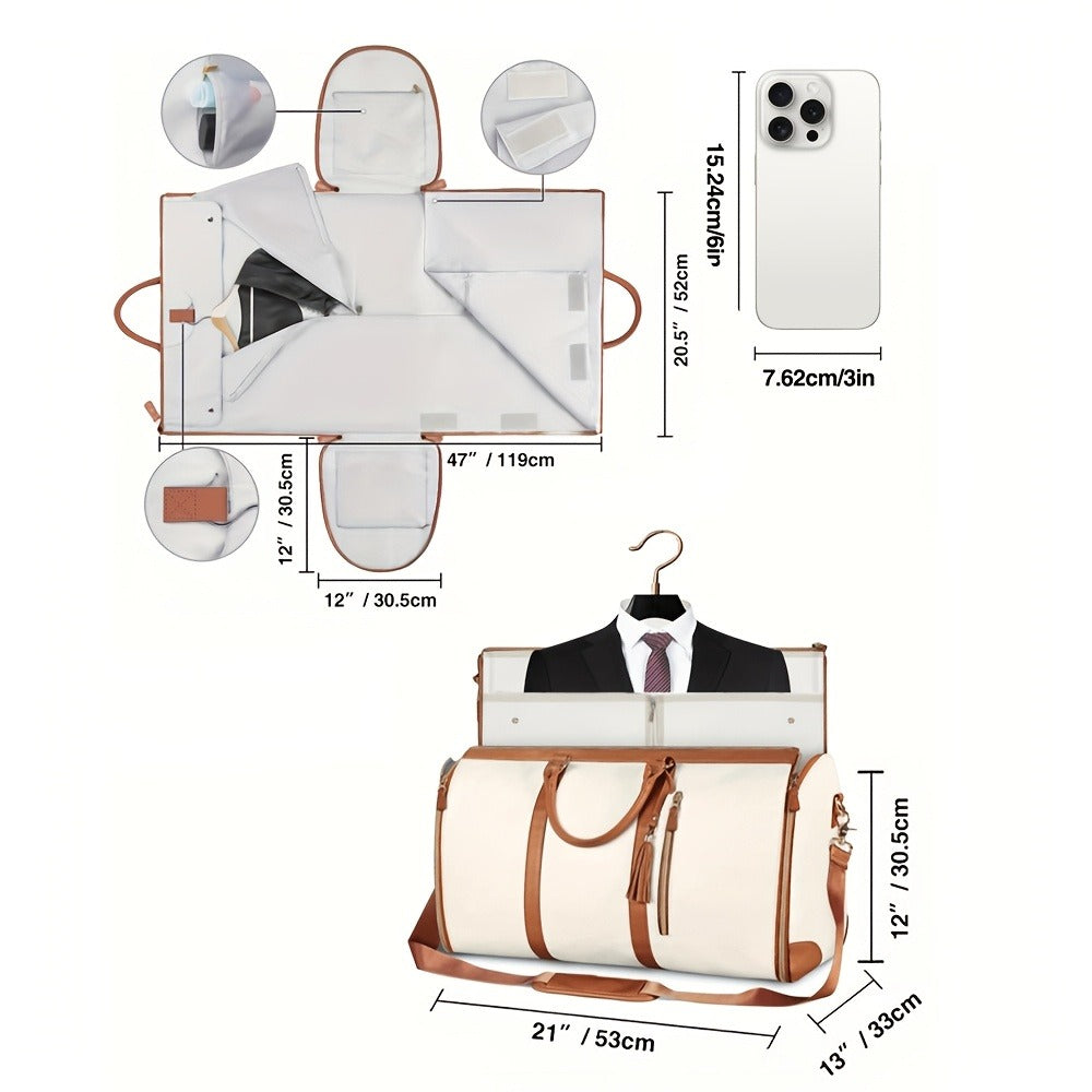 Convertible Garment Bag with Shoulder Strap, 4-In-1 Nylon Suit Travel Bag, Foldable Storage for Business Trips