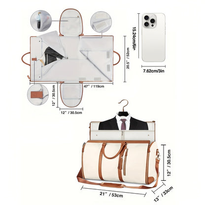 Convertible Garment Bag with Shoulder Strap, 4-In-1 Nylon Suit Travel Bag, Foldable Storage for Business Trips