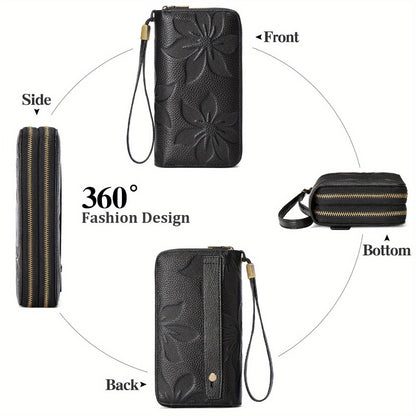 Phone Wallet for Women, Large Capacity RFID Blocking Bifold Clutch with Wrist Strap, Holds Any Smartphone, 24 Card Slots, Genuine Leather, Fits All Phones - Best Deal