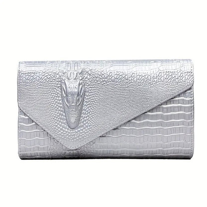 Stylish Golden Envelope Clutch Bag with Magnetic Closure, Spacious Design, Embossed Pattern, Trendy Shoulder Chain Crossbody Purse for Women