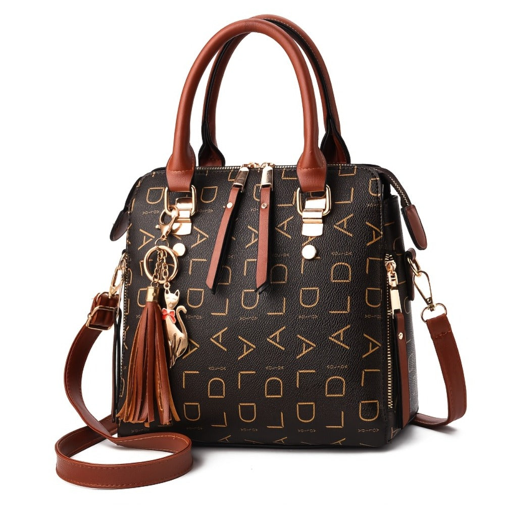 Ladies Fashion Handbag, Zipper Closure Shoulder Handbag, Detachable Shoulder Strap, Colorful Monogram Printed On The Edge, Casual Ladies Purse, Wallet Crossbody Bag Travel Bag
