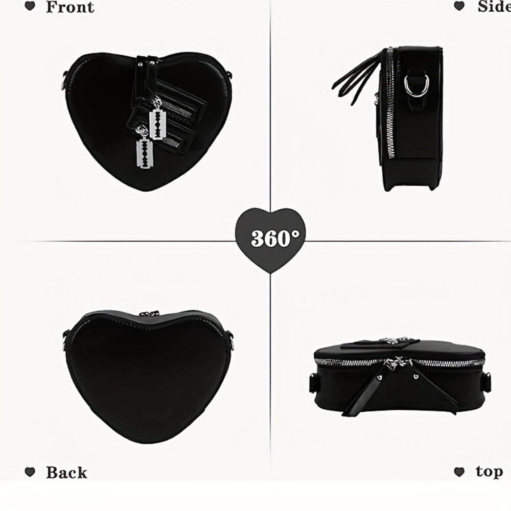 Gothic-Style Bag with a Heart-Shaped Blade Zipper Chain