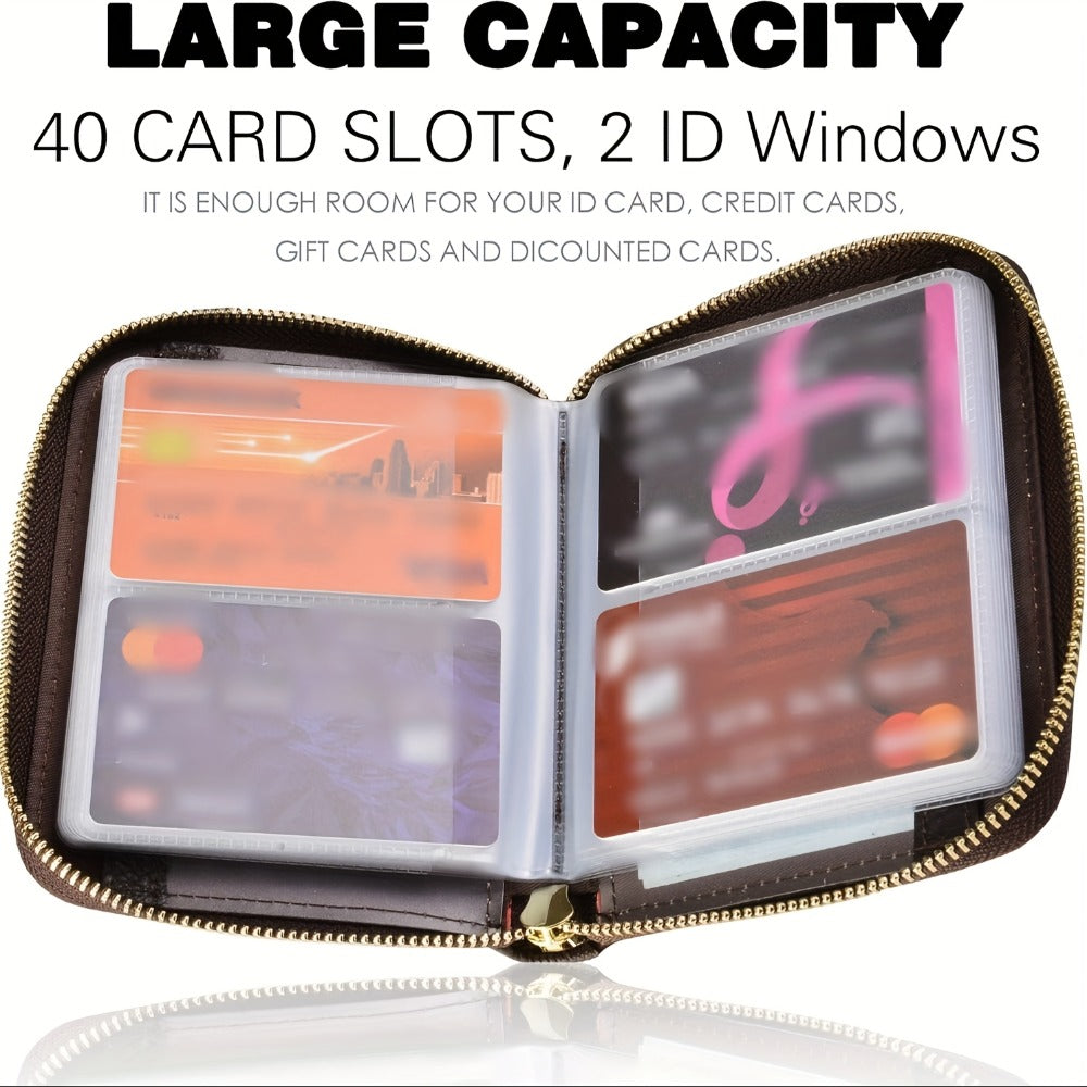 Card Case 40 Cards Slots And 2 ID Windows Credit Card Holder Wallet Zip PU Leather Card Case RFID Blocking Credit Card Organizer Gift Card Holder Rfid Wallet Card Holder Coin Purse