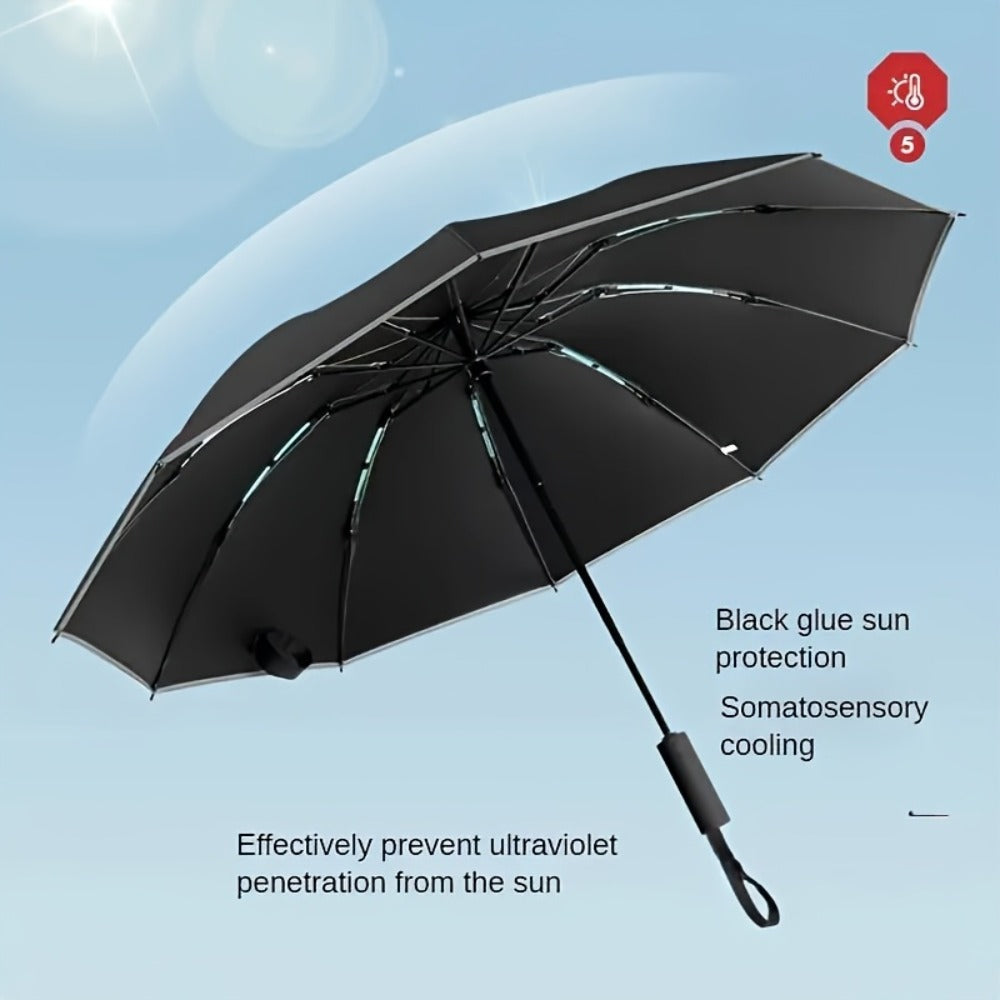 1pc Fully Automatic Reverse Folding Umbrella with 20 Ribs, Windproof, Design, Double Bone Structure, Equipped with Night Reflective Strips - Made Of High-Density Material, Uitable for Daily Use By Both Men And Women.