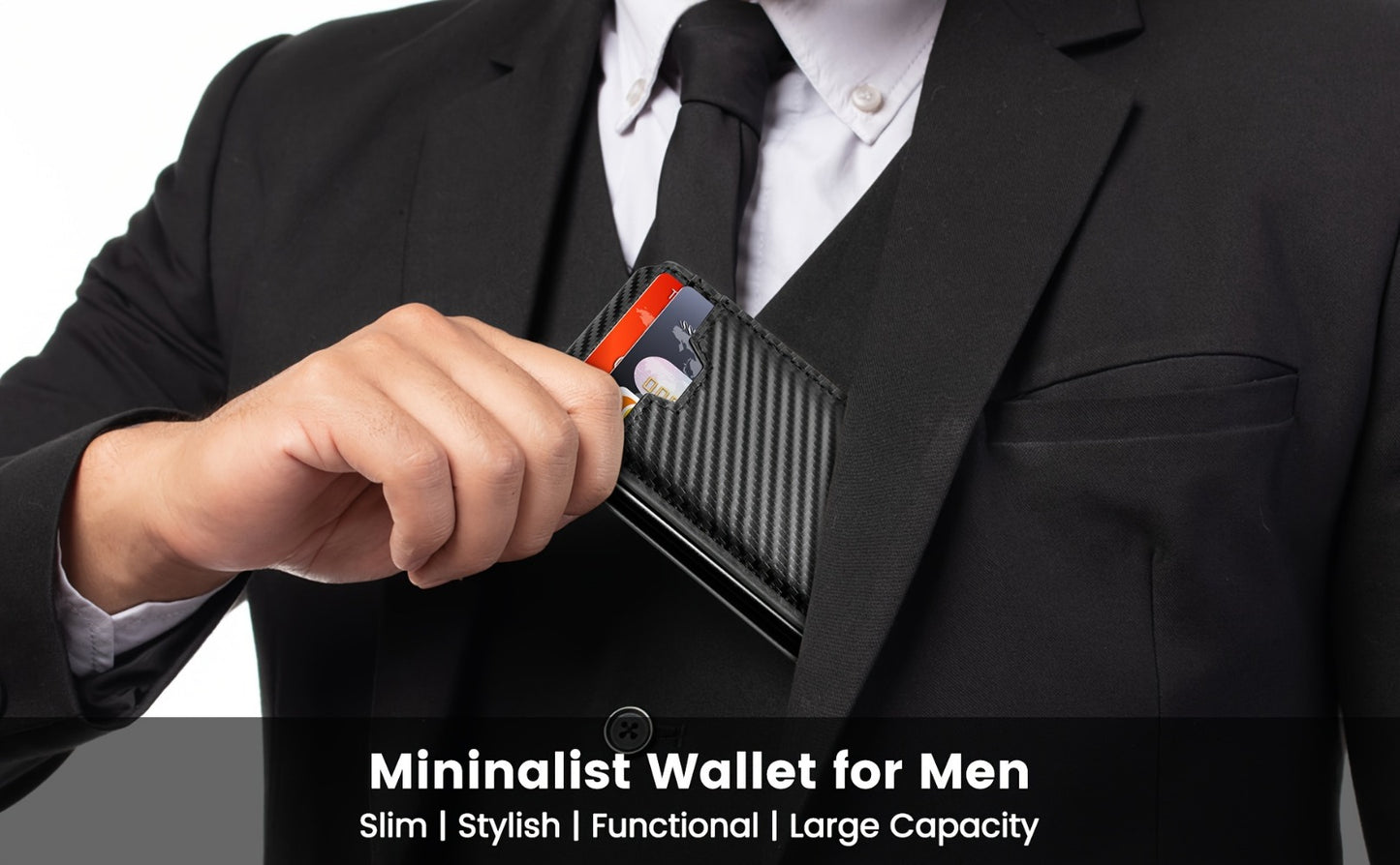 Minimalist Slim Wallet for Men with Money Clip RFID Blocking Wallet Pop Up Aluminum Case Credit Card Holder with Gift Box