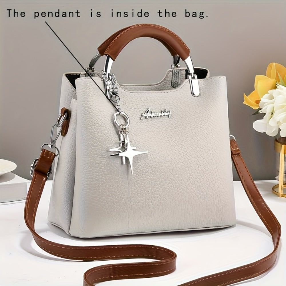 A Solid Color PU Women'S Handbag That Can Be Slung Over, Carried by Hand, Fashionable for Work And Commuting, with Detachable And Adjustable Shoulder Straps, And A Choice of Gifts