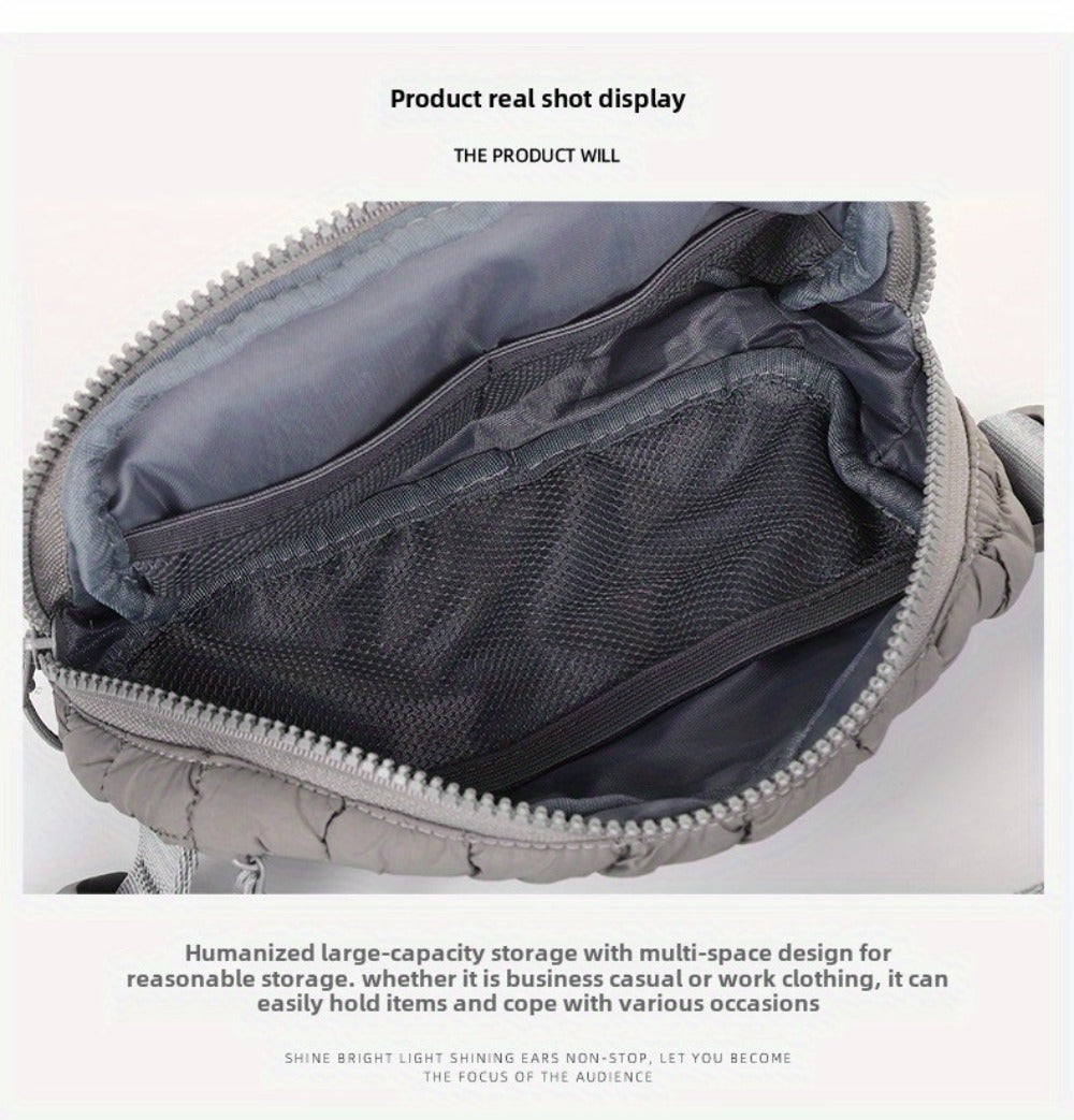 Women'S Crossbody Sports Bag with a Quilted Plaid Design, Suitable for Running And Cycling, Featuring a Spacious Waist Bag