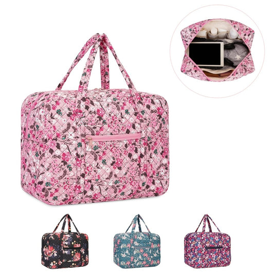 Women' Vintage Floral Quilt Duffle Bag with Carrying Handle - 6.6gal Retro Travel Luggage Suitable for Flight Cabin, Gym, Weekend Trips, Short Vacations, Tote & Luggage Bag, Carry- for