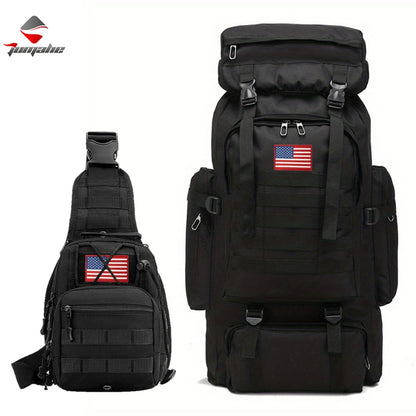 Outdoor Camouflage Backpack Set Hiking Camping Travel Bag Large Multi-Pocket Chest Sling Bag Adjustable Durable Sports Gear Unisex