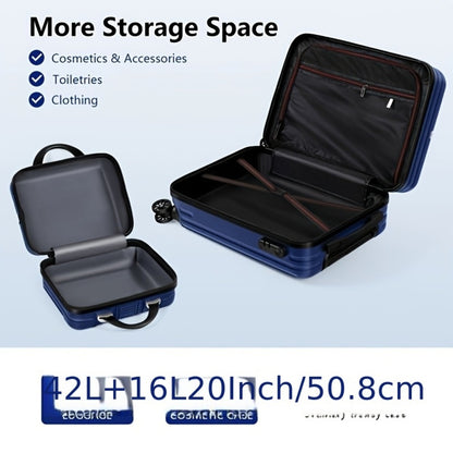 Two-Piece Luggage Set (20" And 14" Backpack) for Travel, Featuring Checked Suitcases That Are Lightweight And Portable, with Hard Sides And Spinner Wheels, Available in Rose Golden, Black, And Dark Blue