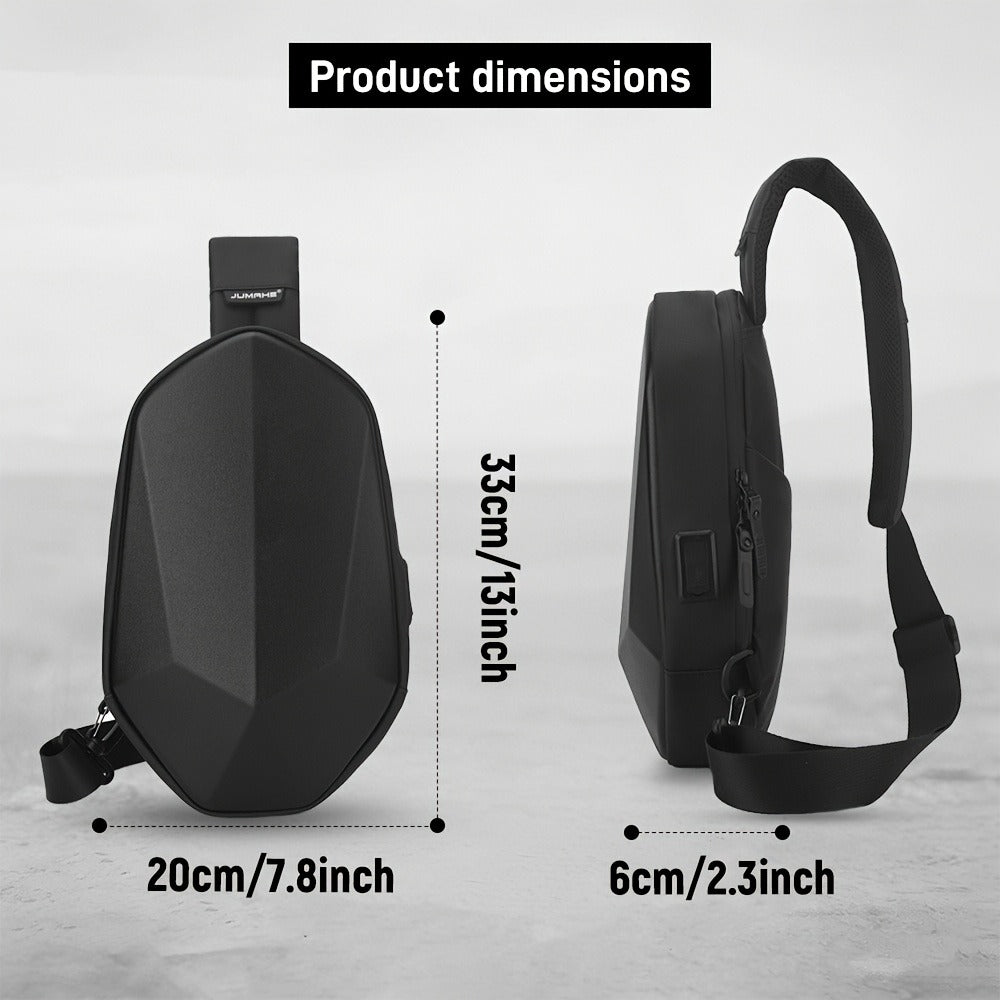 Geometric Sling Chest Bag with USB Charging Port, Hard Shell Crossbody Pack for Hiking Cycling