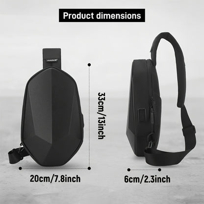 Geometric Sling Chest Bag with USB Charging Port, Hard Shell Crossbody Pack for Hiking Cycling