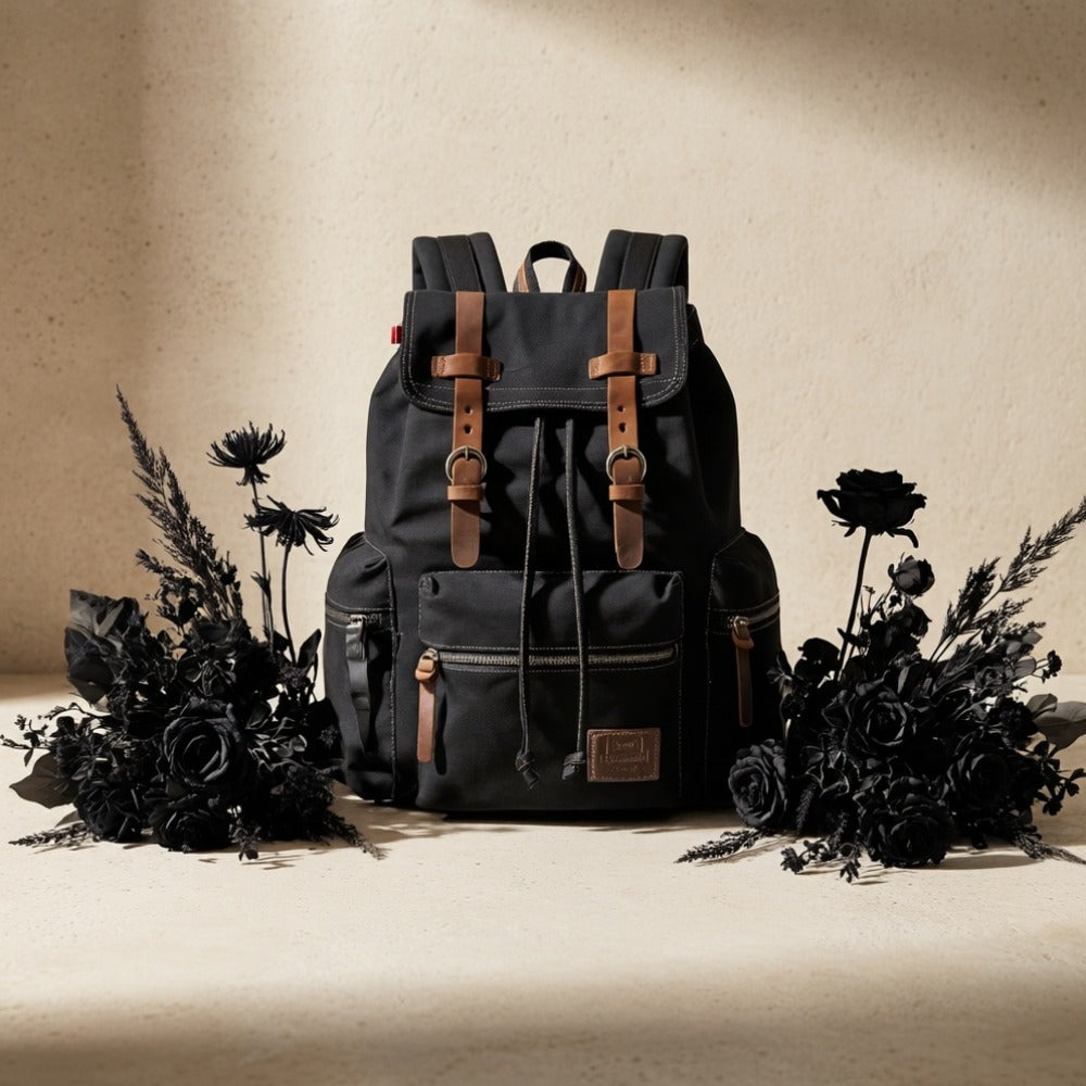 Unisex Retro Canvas Backpack, a Classic And Durable Design Featuring Multiple Pockets, a Scientific Partition, And Leather Lace Details. It'S Comfortable And Lightweight, Available in Khaki, Black, And Gray-Green, Perfect for Campus, Commuting