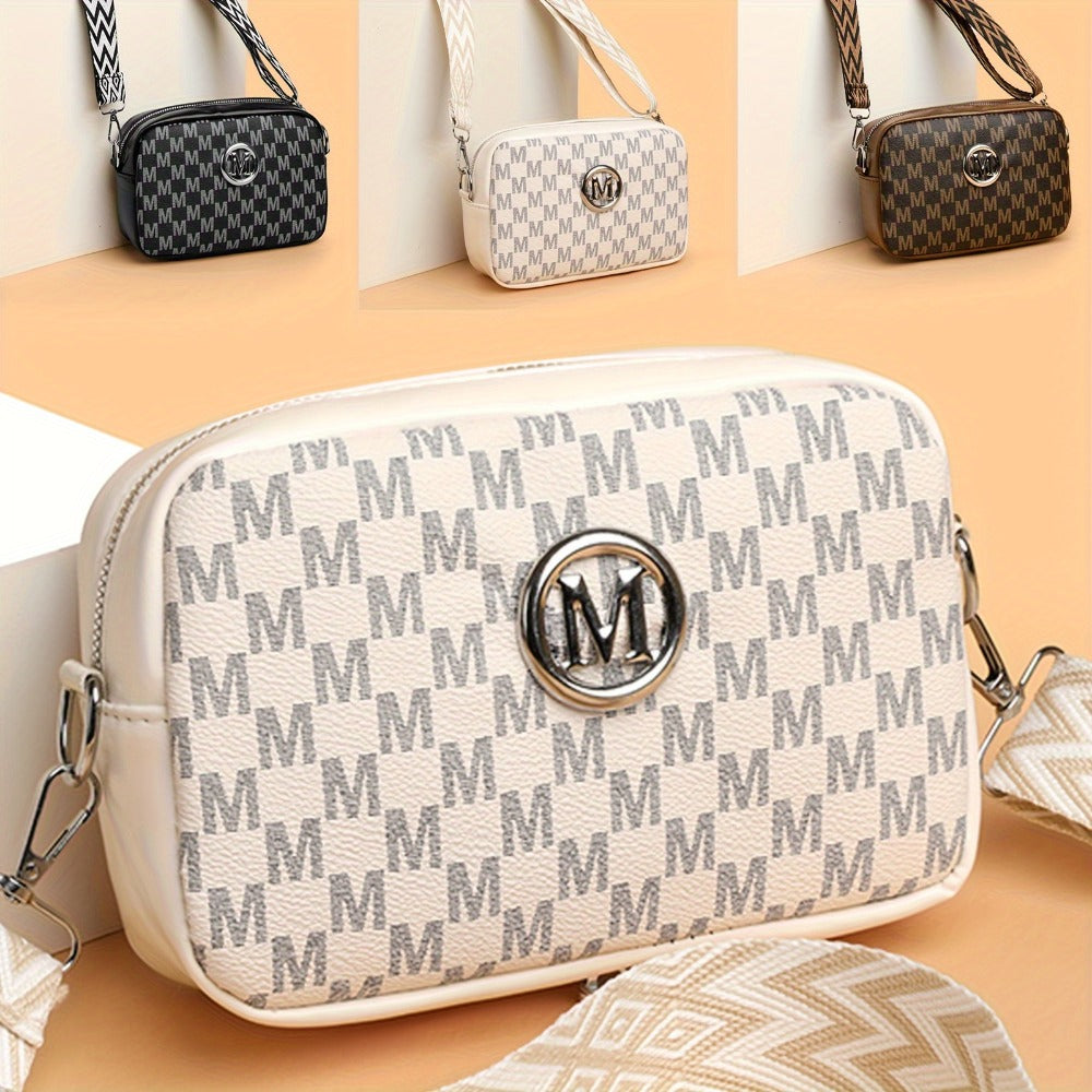 New Stylish And Elegant Women'S Shoulder Bag, Featuring an 'M' Badge, Adjustable Strap Length, Zipper Closure, Can Be Used As a Phone Bag Or Coin Purse, Suitable for Daily Travel And Shopping.