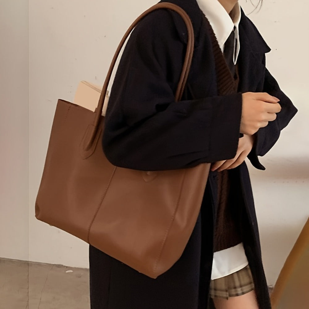 Women's Large Capacity Tote Bag - Work Bag with Kiss Lock Closure, Spacious Designer Handbag for Women, Office, Travel, Everyday Use - Coffee Brown, Elegant Minimalist Shoulder Purse, Ladies Handbags, Sturdy Handles