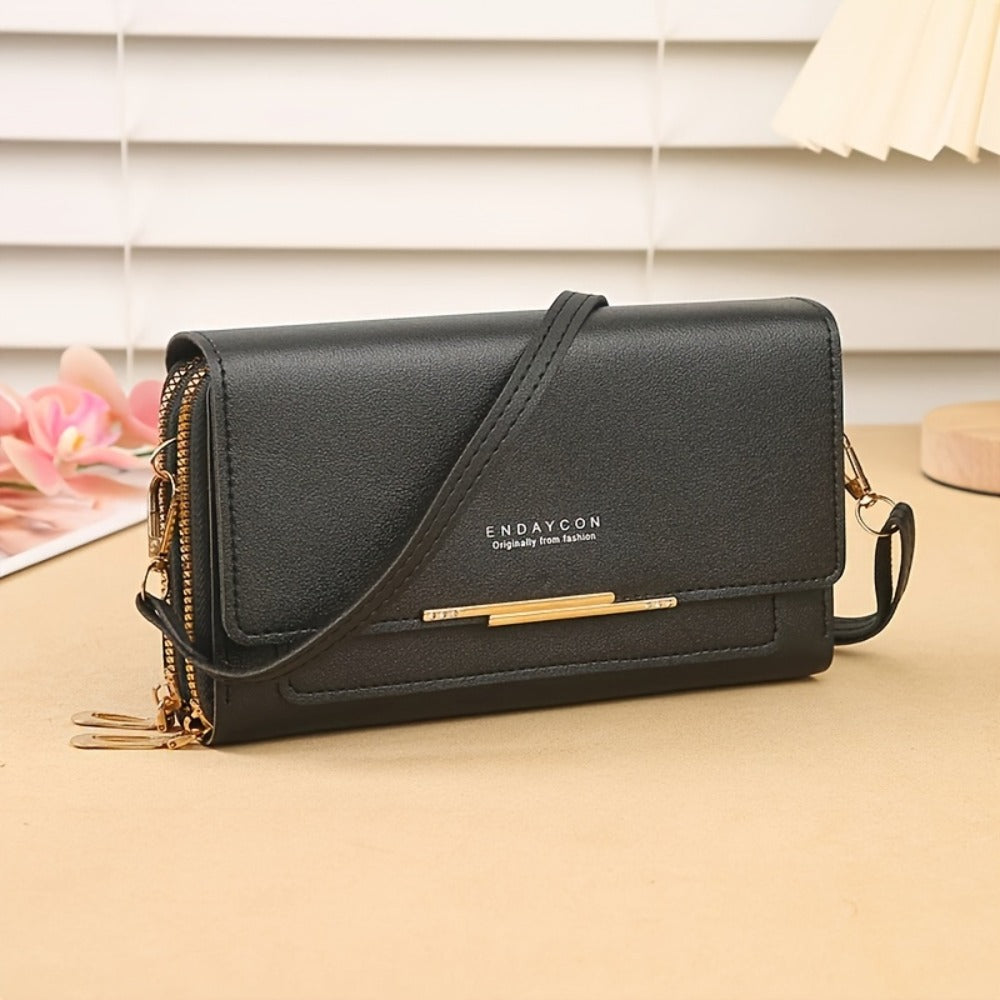 Ladies Multi-Zip Crossbody Bag with Removable Shoulder Strap - Synthetic Multi-Compartment Phone Bag/Wallet/Shoulder Bag, Large Capacity Layered Handbag, Suitable for Daily Use, Compatible with Smartphones And Cards (Casual & Professional)