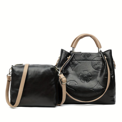 Elegant Flower Embossed Handbag, Fashionable Satchel Bag for Work, Classic All-Match Bag