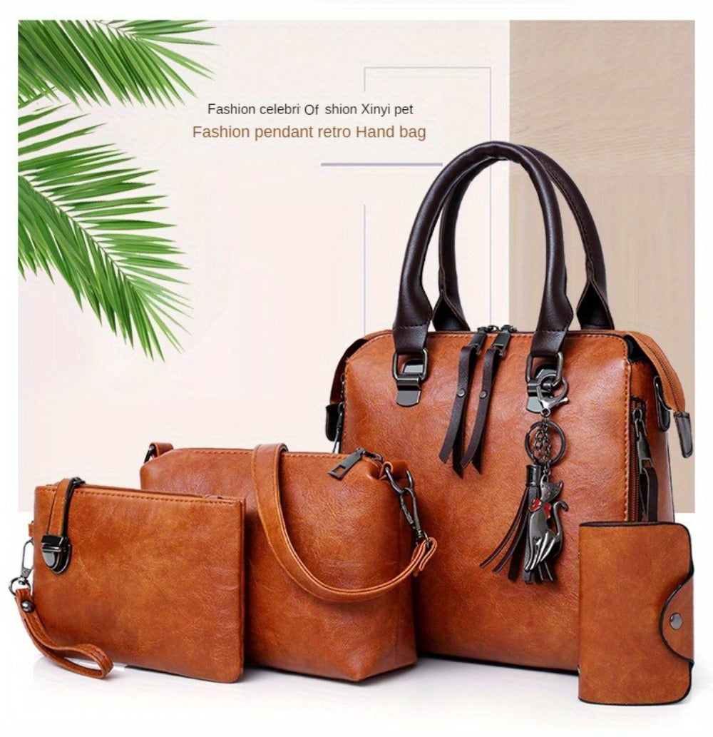 4pcs Vintage Handbag, Adjustable Strap, Casual Handbag