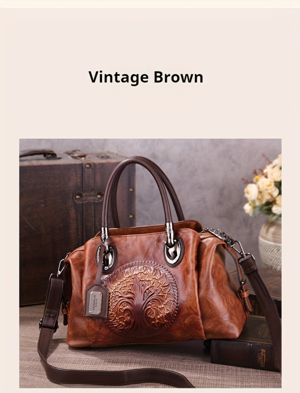 Women's Retro Flower Embossed Tote Bag, Gradual Change of Color, Large-Capacity Satchel Hand Bag, Suitable for Commuting and Gathering